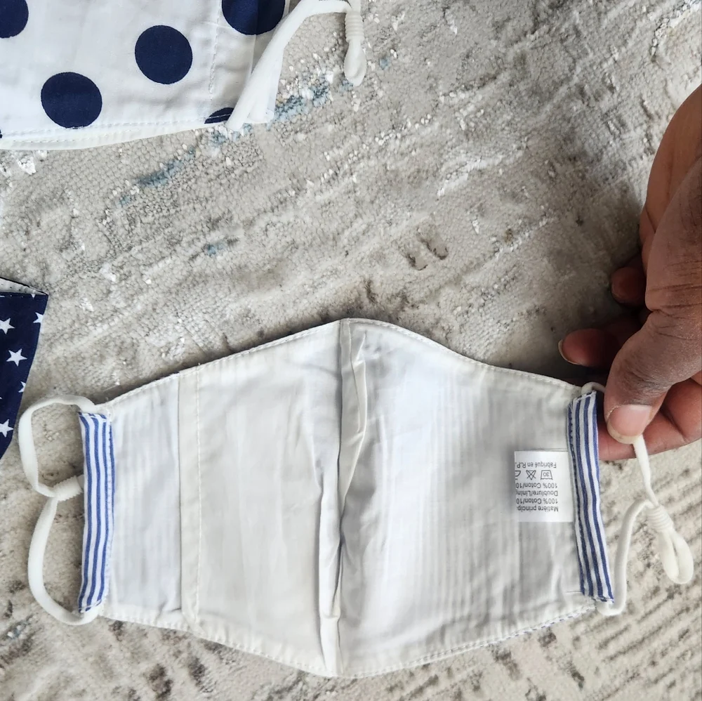 Kids Navy and White Patterned Face Masks